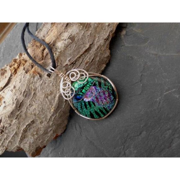 Handmade Sterling Wrapped Dichroic Glass Pendant - Picture 5 of 5